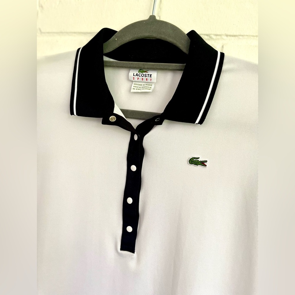 Lacoste White Sleeveless Polo Top with Black Trim - Picture 2 of 5